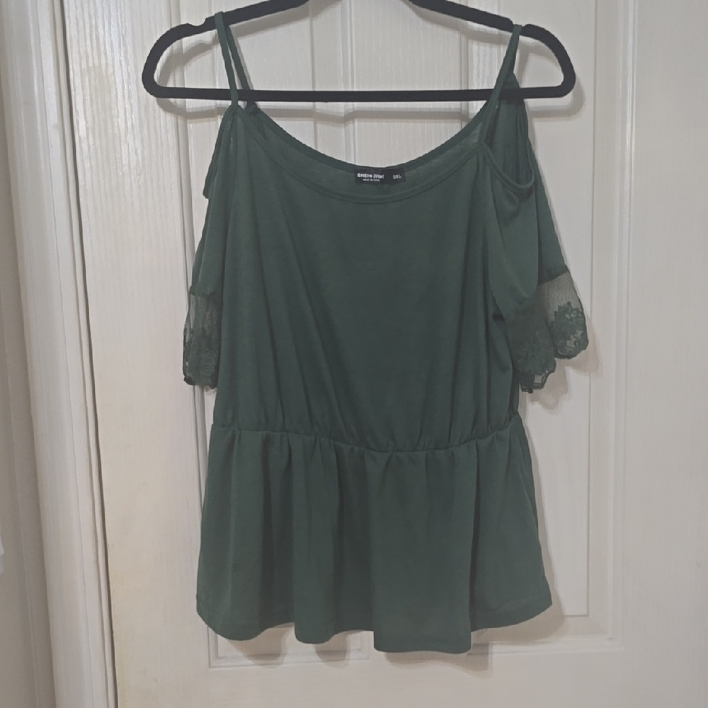 SHEIN Green Ruffled Flutter Sleeve Blouse